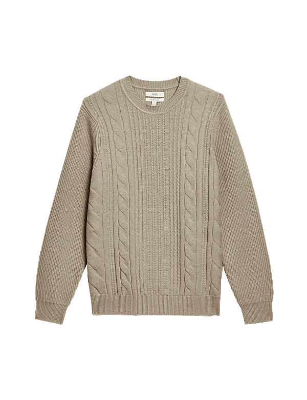 Cotton Blend Textured Crew Neck Jumper
