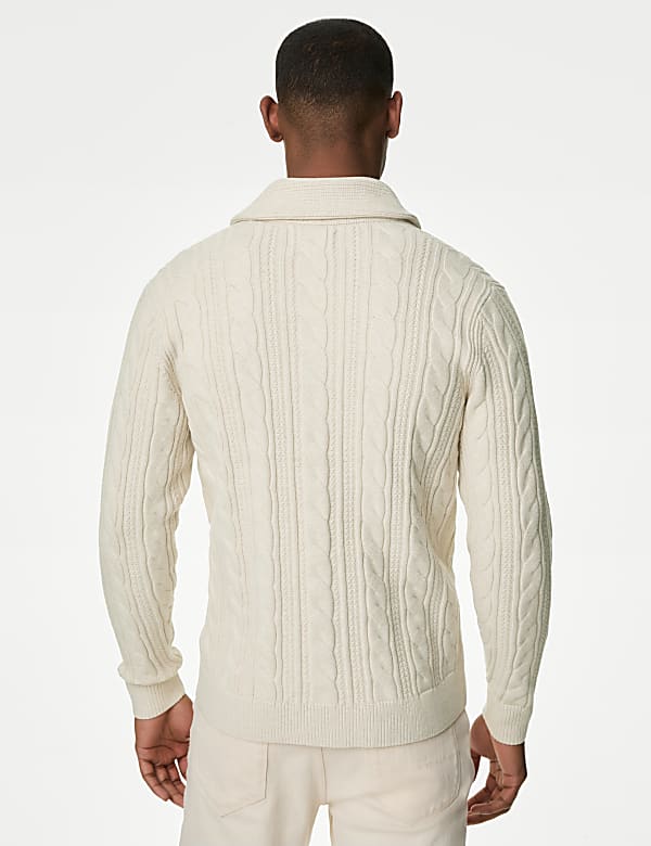 Cotton Blend Cable Shawl Collar Cardigan - DE