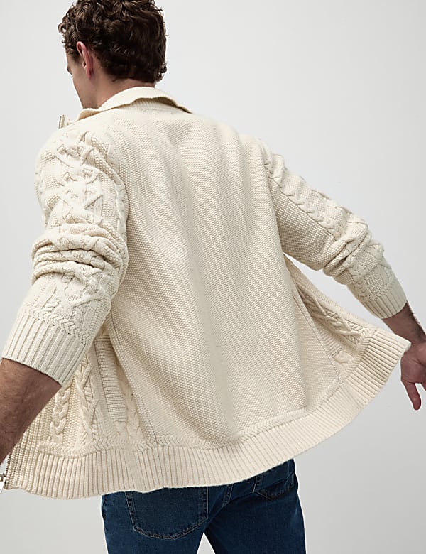 Lambswool Blend Cable Knitted Jacket - FI