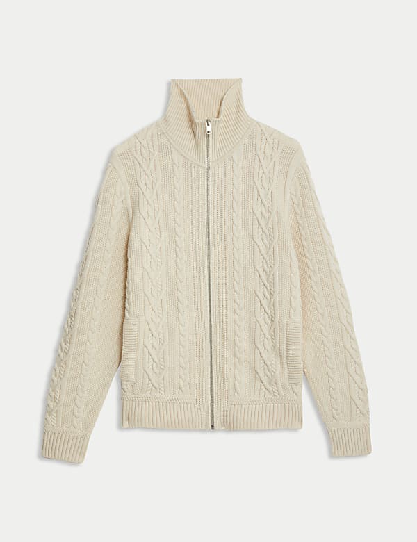 Lambswool Blend Cable Knitted Jacket - FI