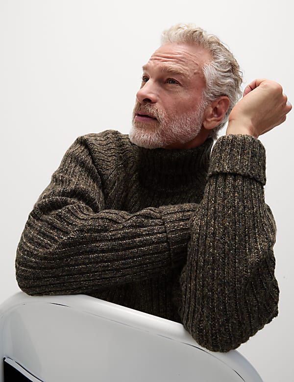 Cotton Rich Ribbed Roll Neck Jumper