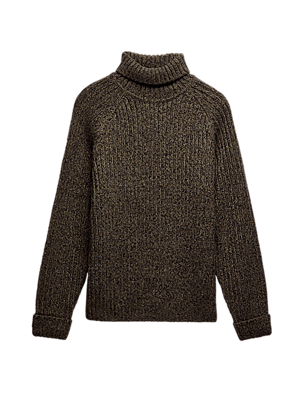 Cotton Rich Ribbed Roll Neck Jumper