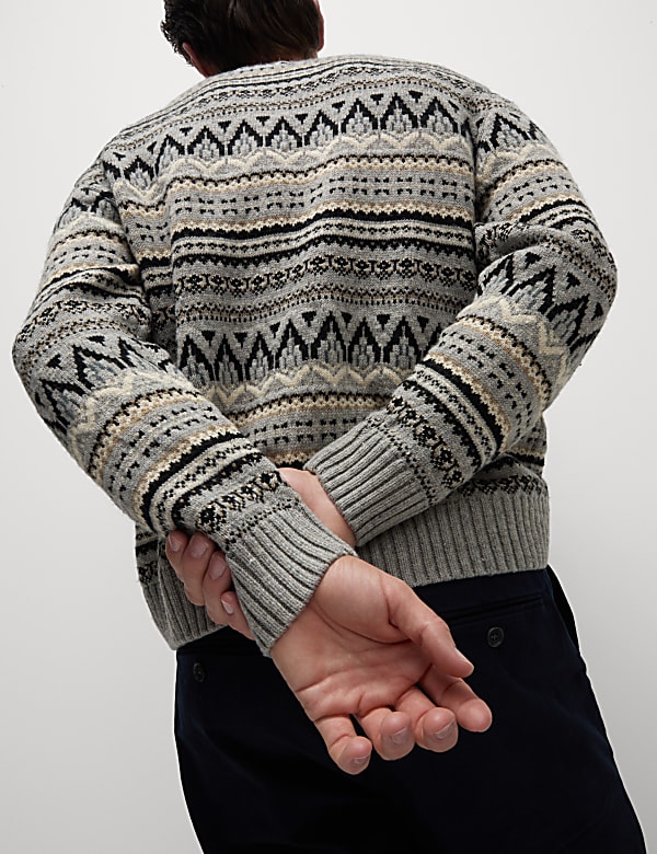 Lambswool Blend Fair Isle Crew Neck Jumper - GR