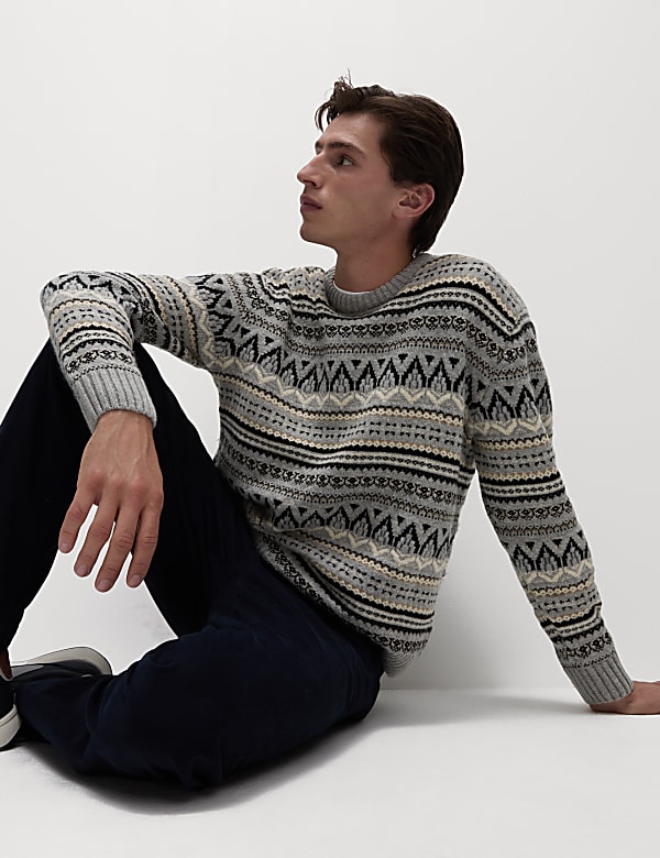 Lambswool Blend Fair Isle Crew Neck Jumper - GR