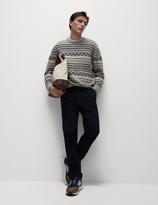 Lambswool Blend Fair Isle Crew Neck Jumper - GR