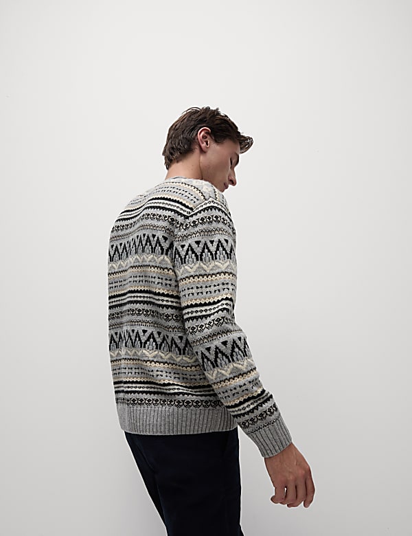 Lambswool Blend Fair Isle Crew Neck Jumper - GR