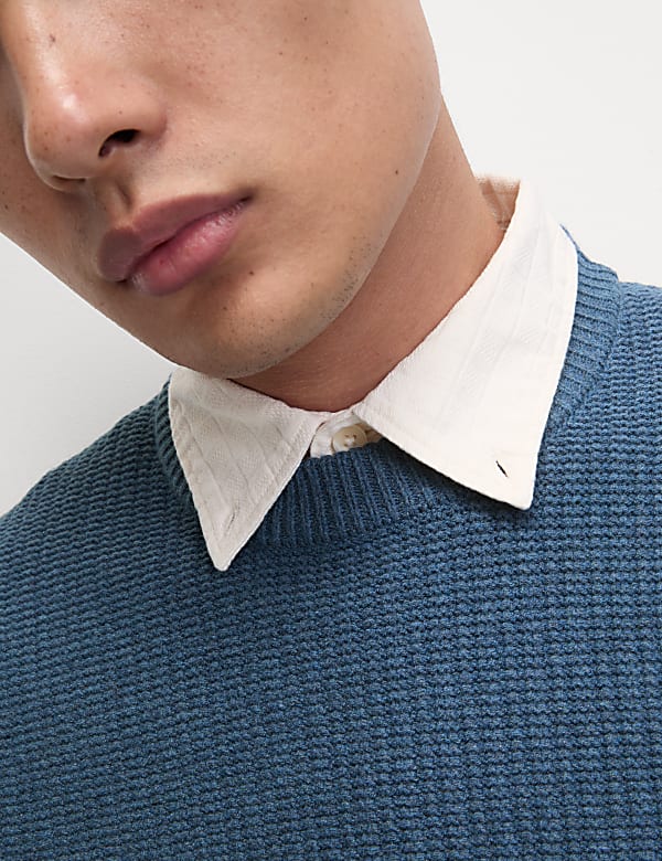 Cotton Blend Textured Crew Neck Jumper - AU