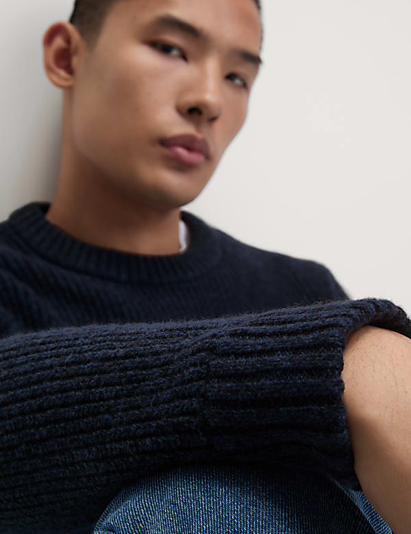 Pull en coton m&eacute;lang&eacute; &agrave; col rond et motif textur&eacute; - FR