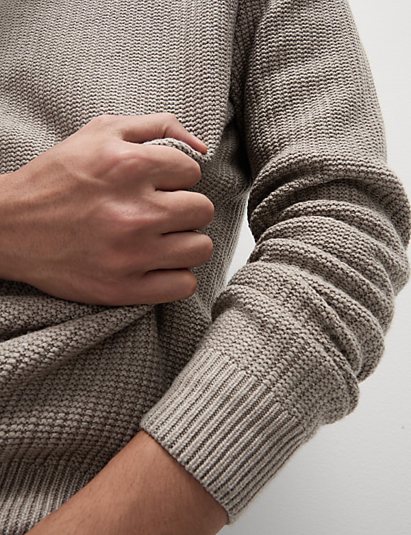 Cotton Blend Textured Crew Neck Jumper - JO