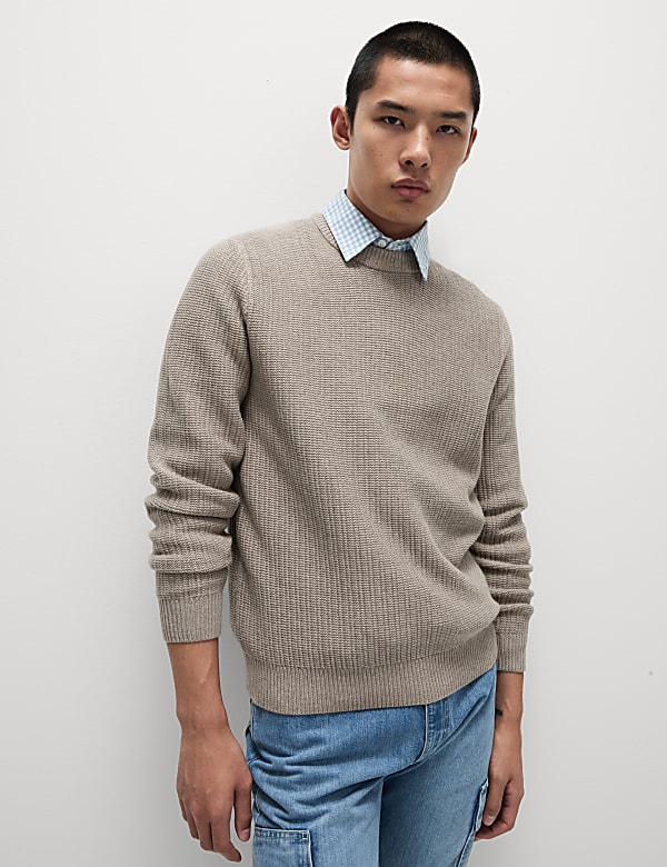 Cotton Blend Textured Crew Neck Jumper - JO