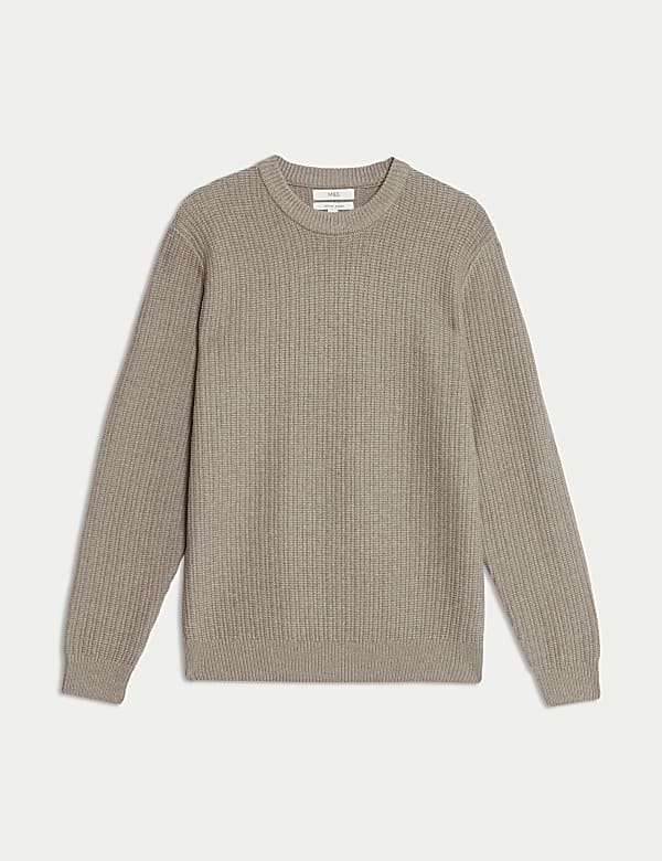 Cotton Blend Textured Crew Neck Jumper - JO