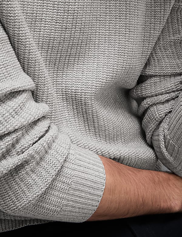 Cotton Blend Textured Crew Neck Jumper - NL