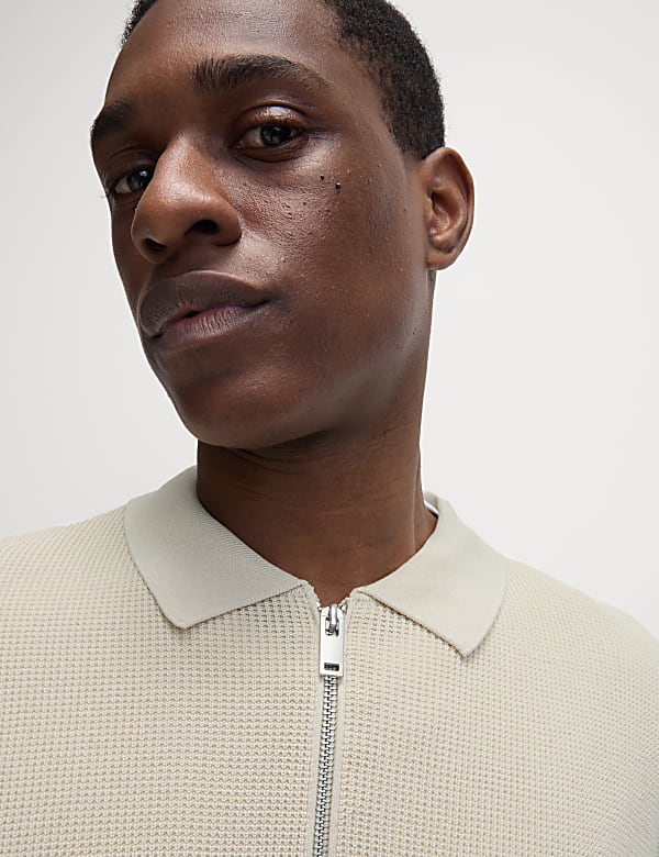 Πλεκτή μπλούζα πόλο από σύμμεικτο βαμβάκι και modal - GR