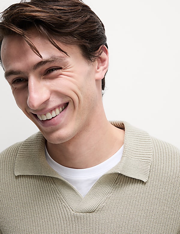 Cotton Rich Open Neck Jumper with Wool - US