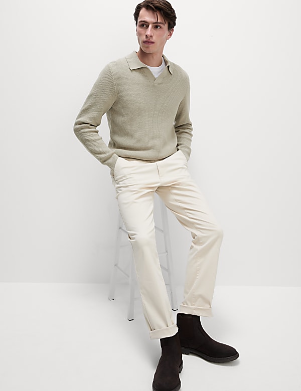 Cotton Rich Open Neck Jumper with Wool - US