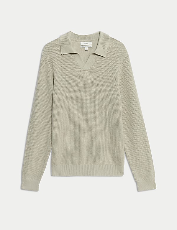 Cotton Rich Open Neck Jumper with Wool - US