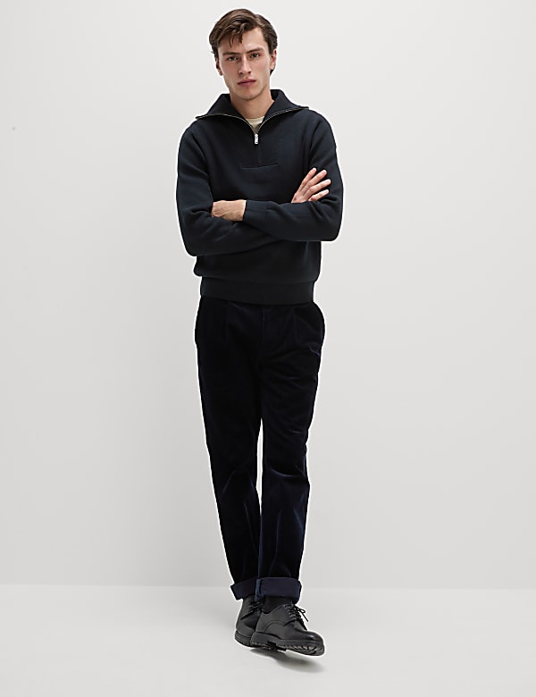 Cotton Blend Textured Half Zip Jumper - LU