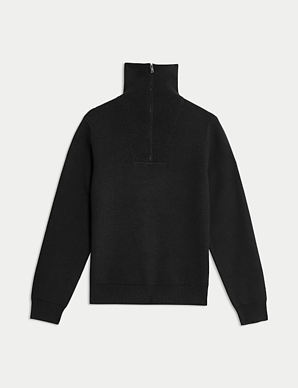Cotton Blend Textured Half Zip Jumper - LU