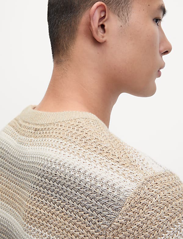 Ριγέ πουλόβερ με κλειστή στρογγυλή λαιμόκοψη από 100% βαμβάκι - GR