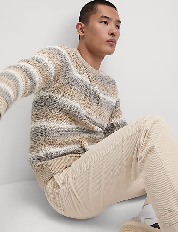 Ριγέ πουλόβερ με κλειστή στρογγυλή λαιμόκοψη από 100% βαμβάκι - GR