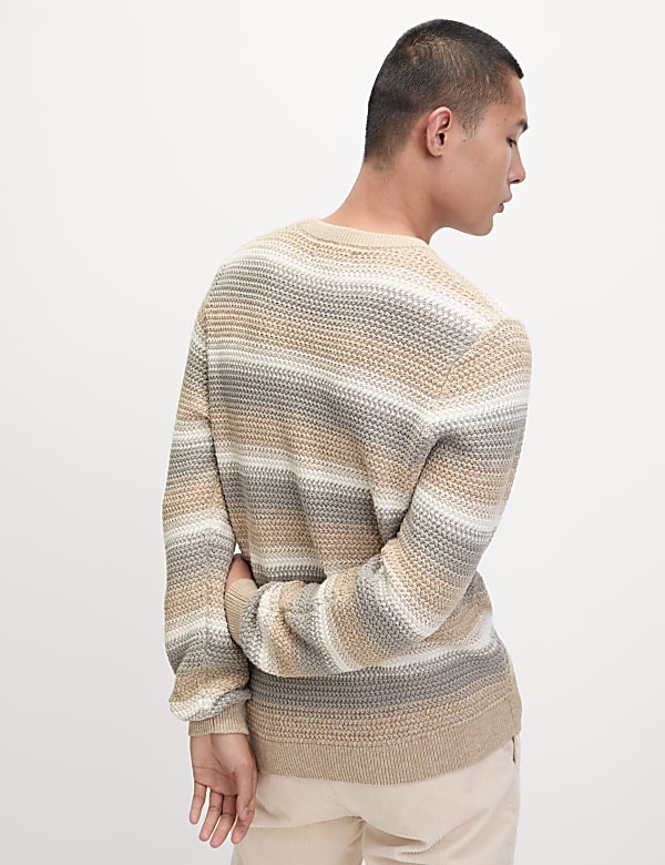 Ριγέ πουλόβερ με κλειστή στρογγυλή λαιμόκοψη από 100% βαμβάκι - GR