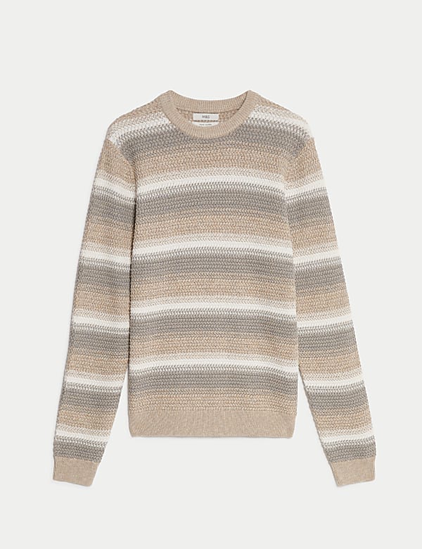 Ριγέ πουλόβερ με κλειστή στρογγυλή λαιμόκοψη από 100% βαμβάκι - GR