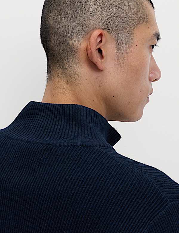 Cotton Blend Ribbed Funnel Neck Jacket