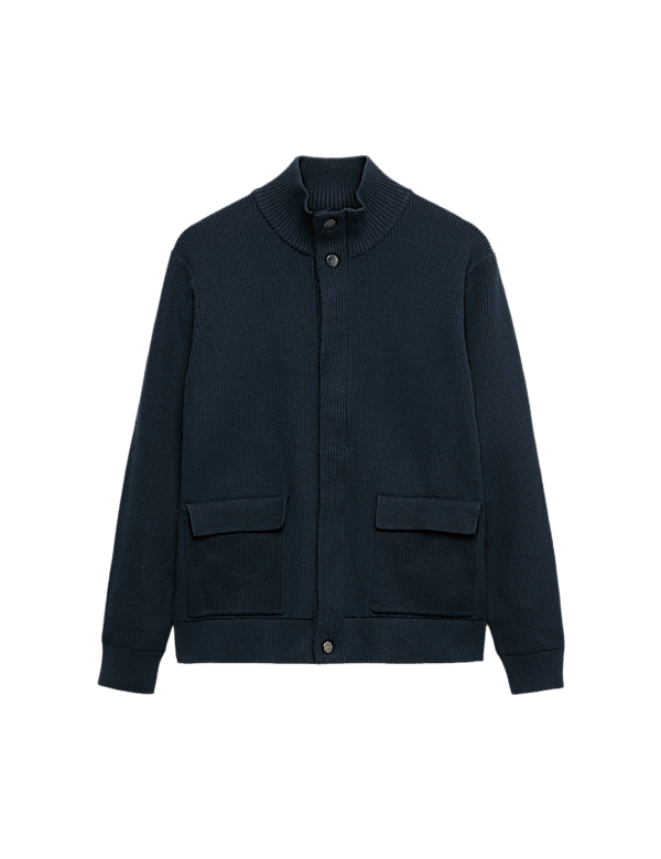 Cotton Blend Ribbed Funnel Neck Jacket
