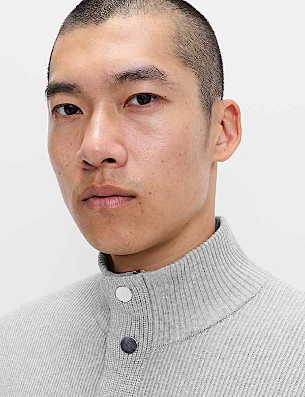Cotton Blend Ribbed Funnel Neck Jacket
