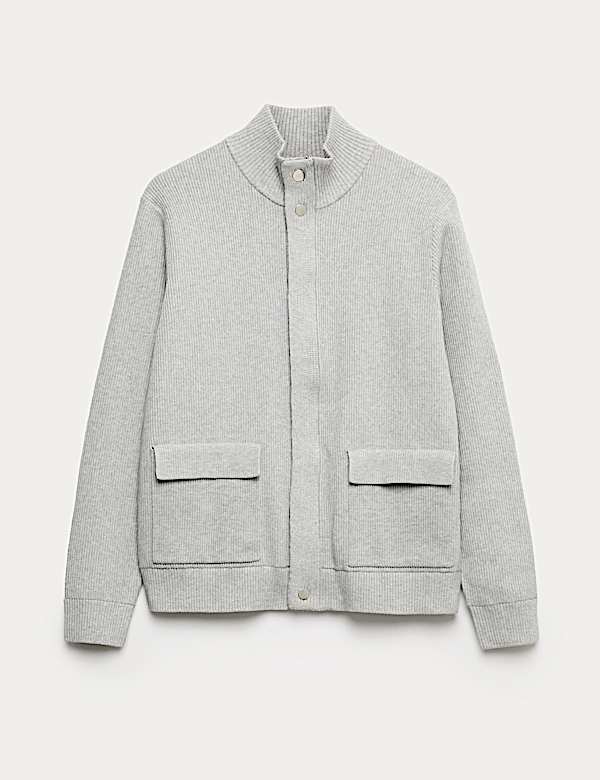 Jacke aus Baumwollmischgewebe mit geripptem Trichterkragen - AT