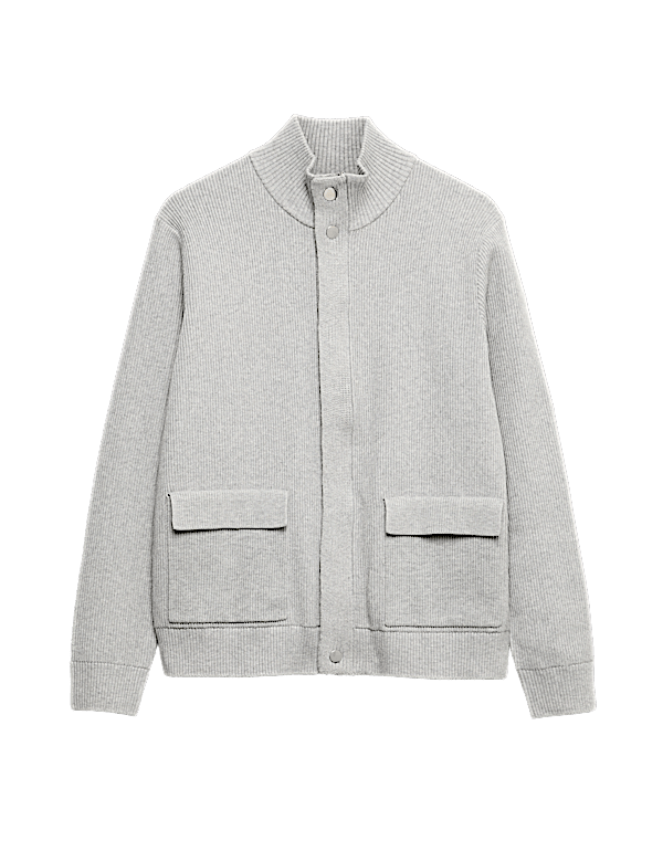 Cotton Blend Ribbed Funnel Neck Jacket