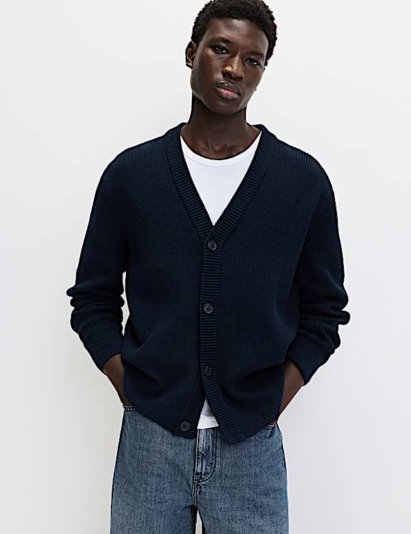 קרדיגן בסריגה מגוונת עם צווארון וי - IL