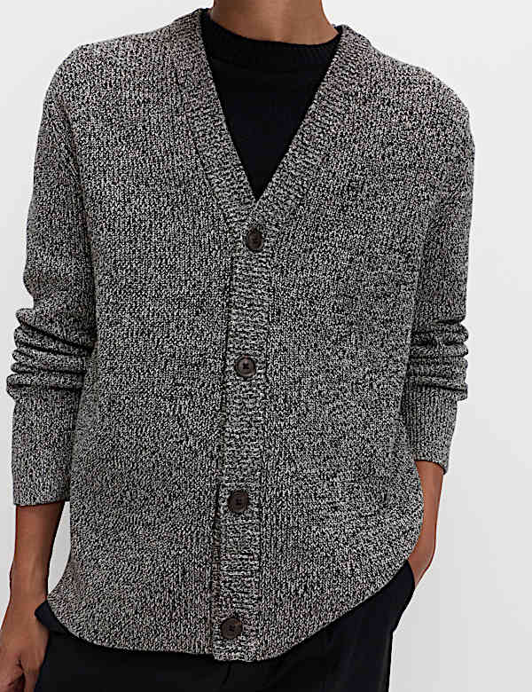 V-Neck Twisted Yarn Cardigan - US