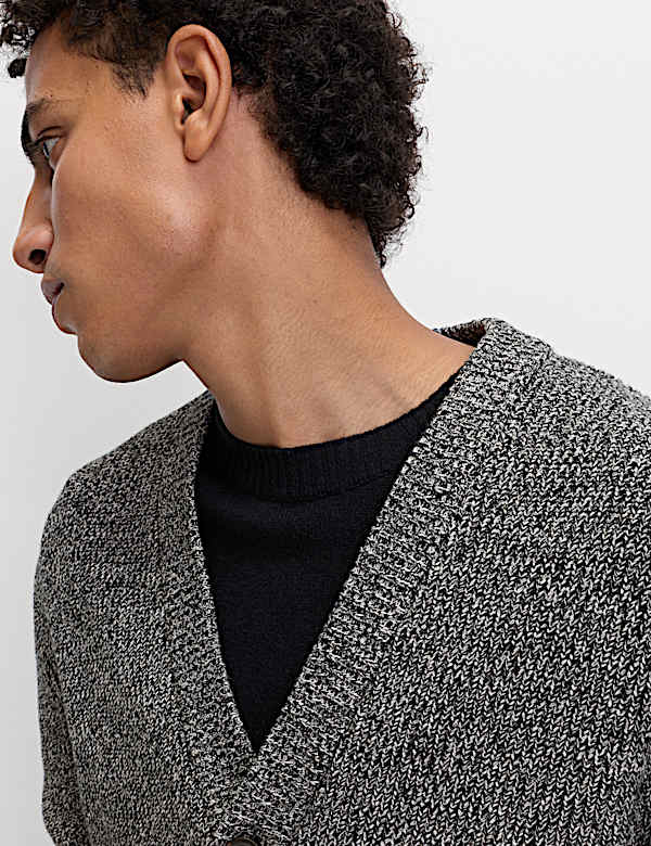 V-Neck Twisted Yarn Cardigan - US