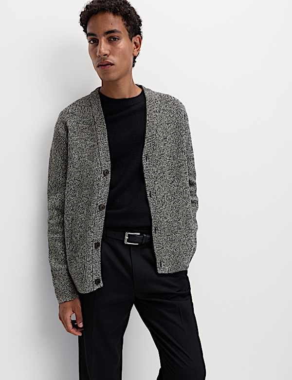 V-Neck Twisted Yarn Cardigan - US