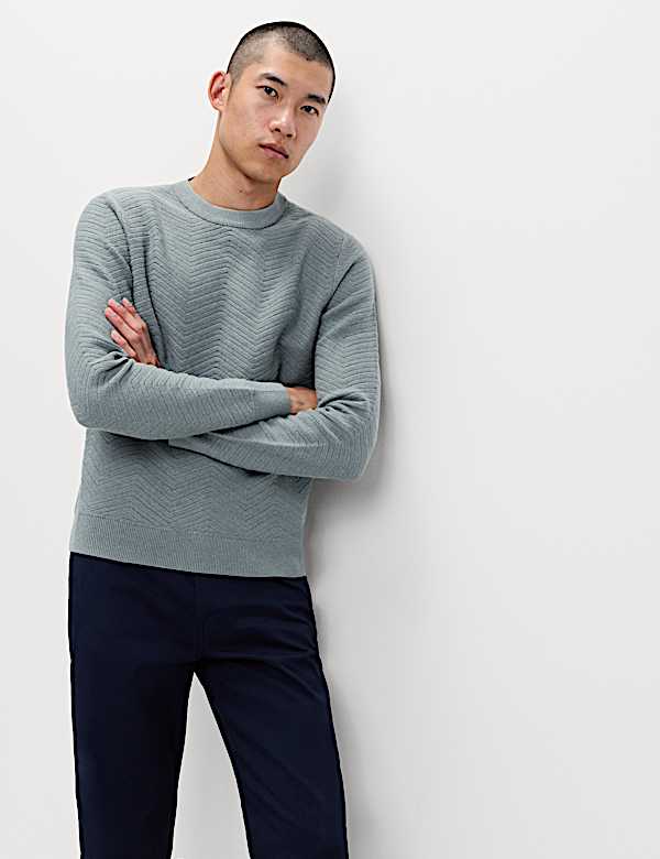 Cotton Blend Herringbone Crew neck Jumper - MV