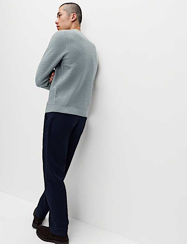 Cotton Blend Herringbone Crew neck Jumper