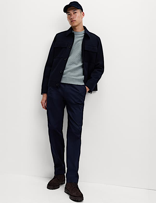 Cotton Blend Herringbone Crew neck Jumper