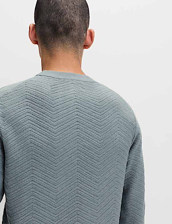 Cotton Blend Herringbone Crew neck Jumper