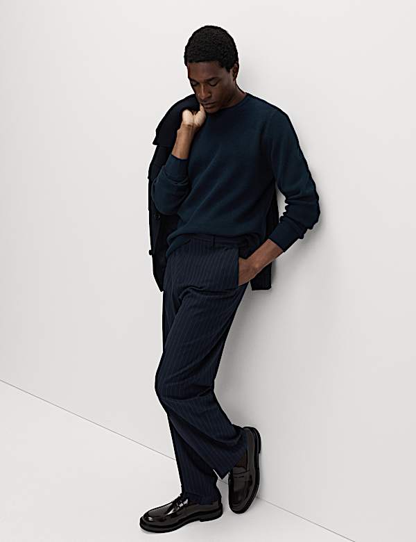 Cotton Blend Fine Ribbed Crew Neck Jumper - KG