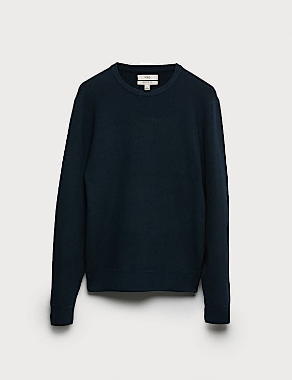 Cotton Blend Fine Ribbed Crew Neck Jumper - KG