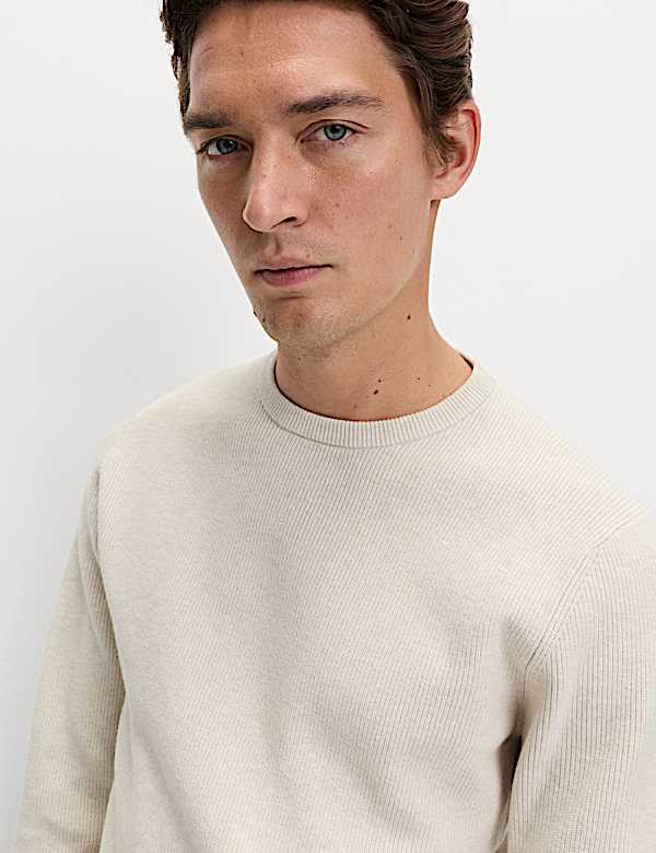 Cotton Blend Fine Rib Crew Jumper - GR