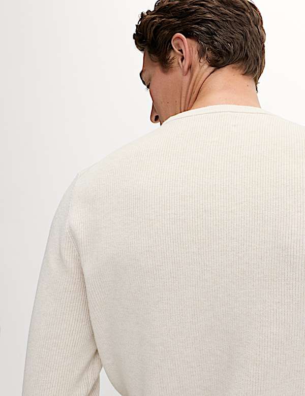 Cotton Blend Fine Ribbed Crew Neck Jumper - US