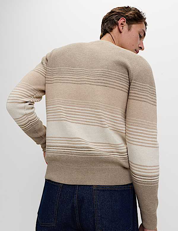 Cotton Blend Ribbed Striped Jumper