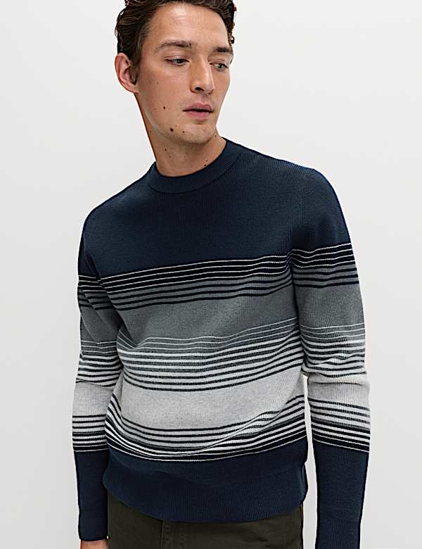 Cotton Blend Ribbed Striped Jumper