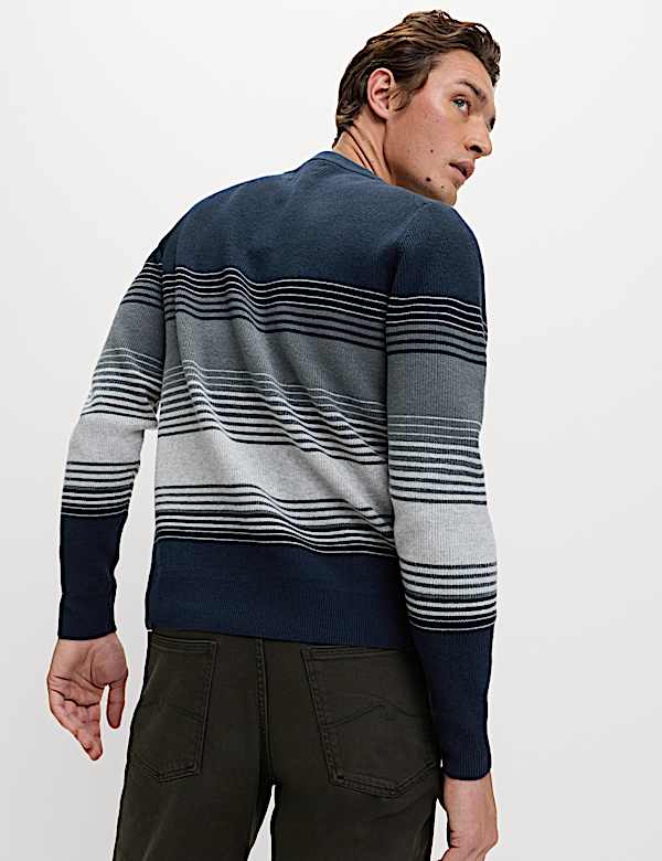 Cotton Blend Ribbed Striped Jumper