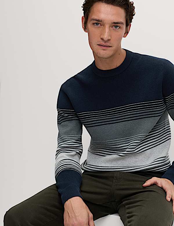 Cotton Blend Ribbed Striped Jumper