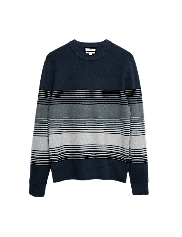 Cotton Blend Ribbed Striped Jumper