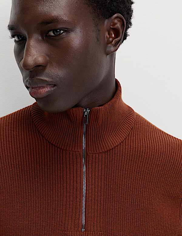 Cotton Blend Rib Half Zip Jumper - LT