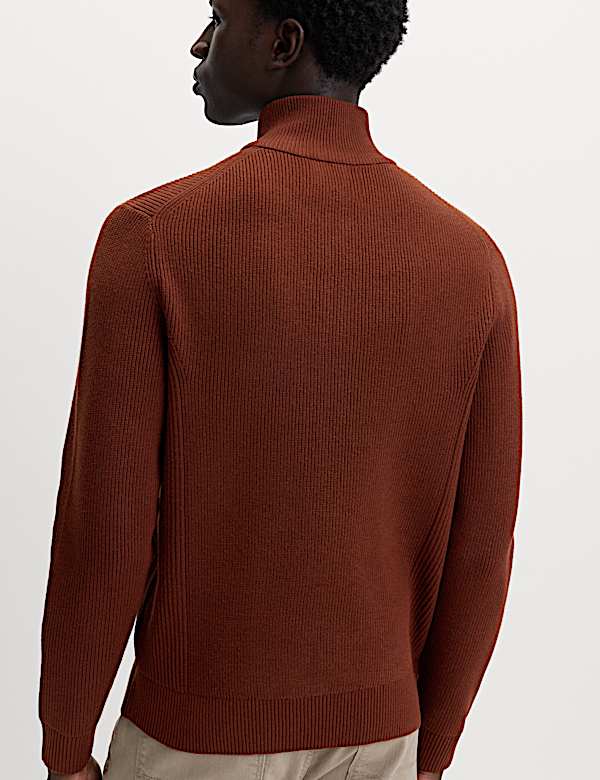 Cotton Blend Rib Half Zip Jumper